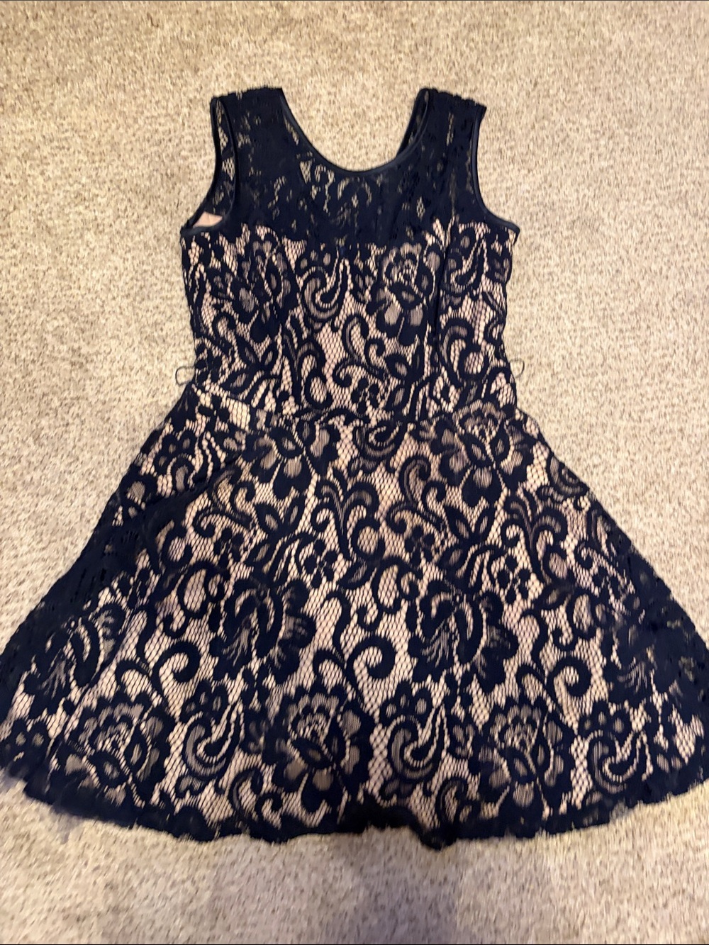 Betsy & Adam Black Lace Overlay Dress with Nude Lining